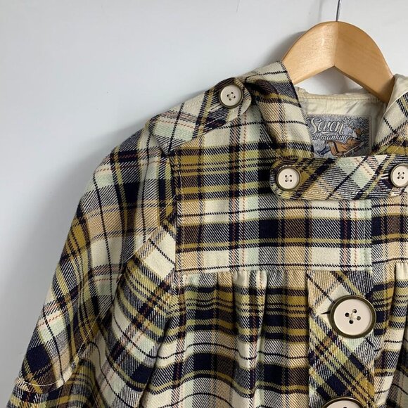 7 For All Mankind Women's‎ Plaid Cotton Hooded Button Up Swing Jacket Size S - Picture 5 of 11